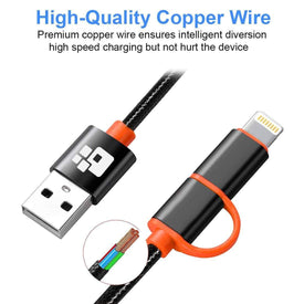 REALIKE®Two in One, USB Data Cable,High Speed Data Transfer & Charging, Durable Nylon Braided Cable, Compatible with iPhone/iPad and Type C Devices. One Meter Length {1 Year Warranty}