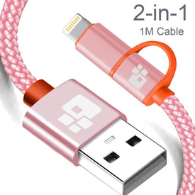 REALIKE®Two in One, USB Data Cable,High Speed Data Transfer & Charging, Durable Nylon Braided Cable, Compatible with iPhone/iPad and Type C Devices. One Meter Length {1 Year Warranty}