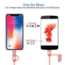 REALIKE®Two in One, USB Data Cable,High Speed Data Transfer & Charging, Durable Nylon Braided Cable, Compatible with iPhone/iPad and Type C Devices. One Meter Length {1 Year Warranty}