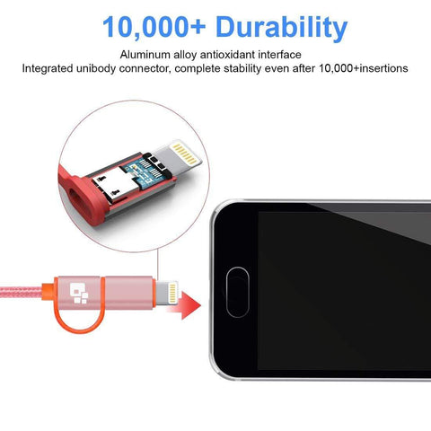 Image of REALIKE®Two in One, USB Data Cable,High Speed Data Transfer & Charging, Durable Nylon Braided Cable, Compatible with iPhone/iPad and Type C Devices. One Meter Length {1 Year Warranty}