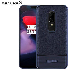 REALIKE Ultimate Protection Flexible Armor Back Cover for OnePlus 6 (Litchi Blue)