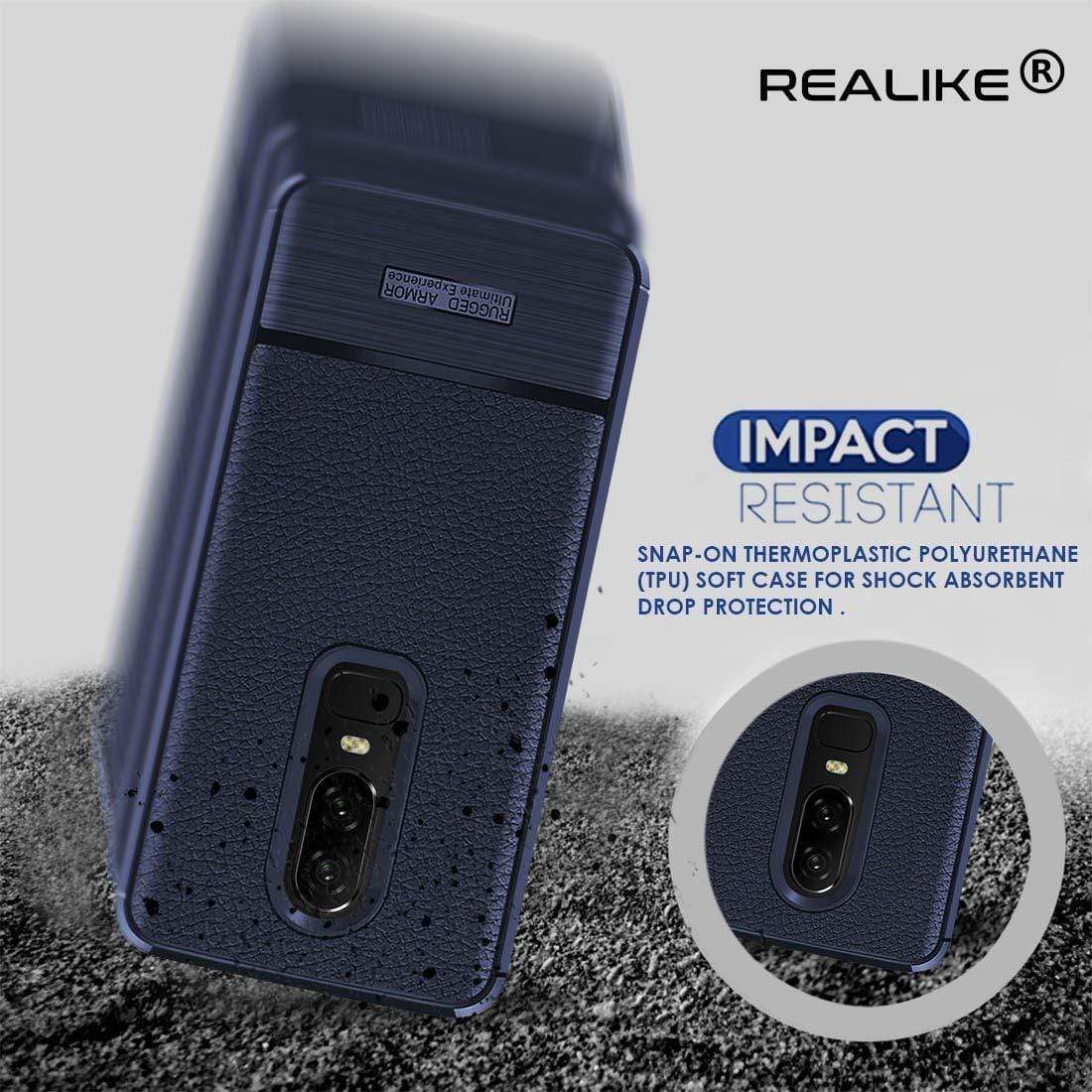 REALIKE Ultimate Protection Flexible Armor Back Cover for OnePlus 6 (Litchi Blue)