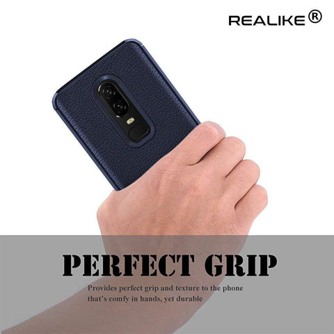 Image of REALIKE Ultimate Protection Flexible Armor Back Cover for OnePlus 6 (Litchi Blue)