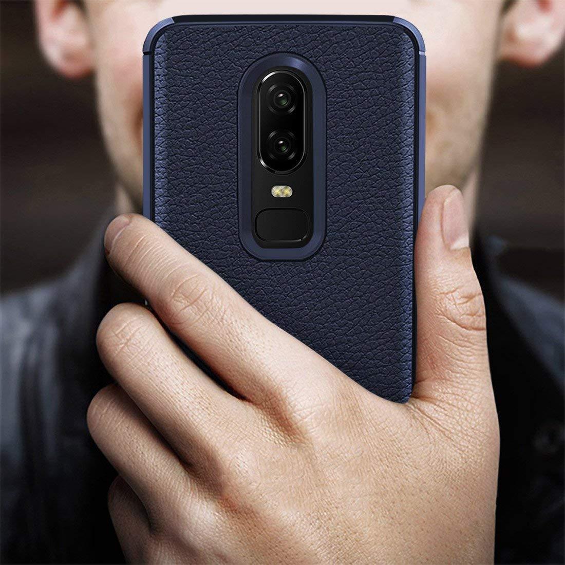 REALIKE Ultimate Protection Flexible Armor Back Cover for OnePlus 6 (Litchi Blue)