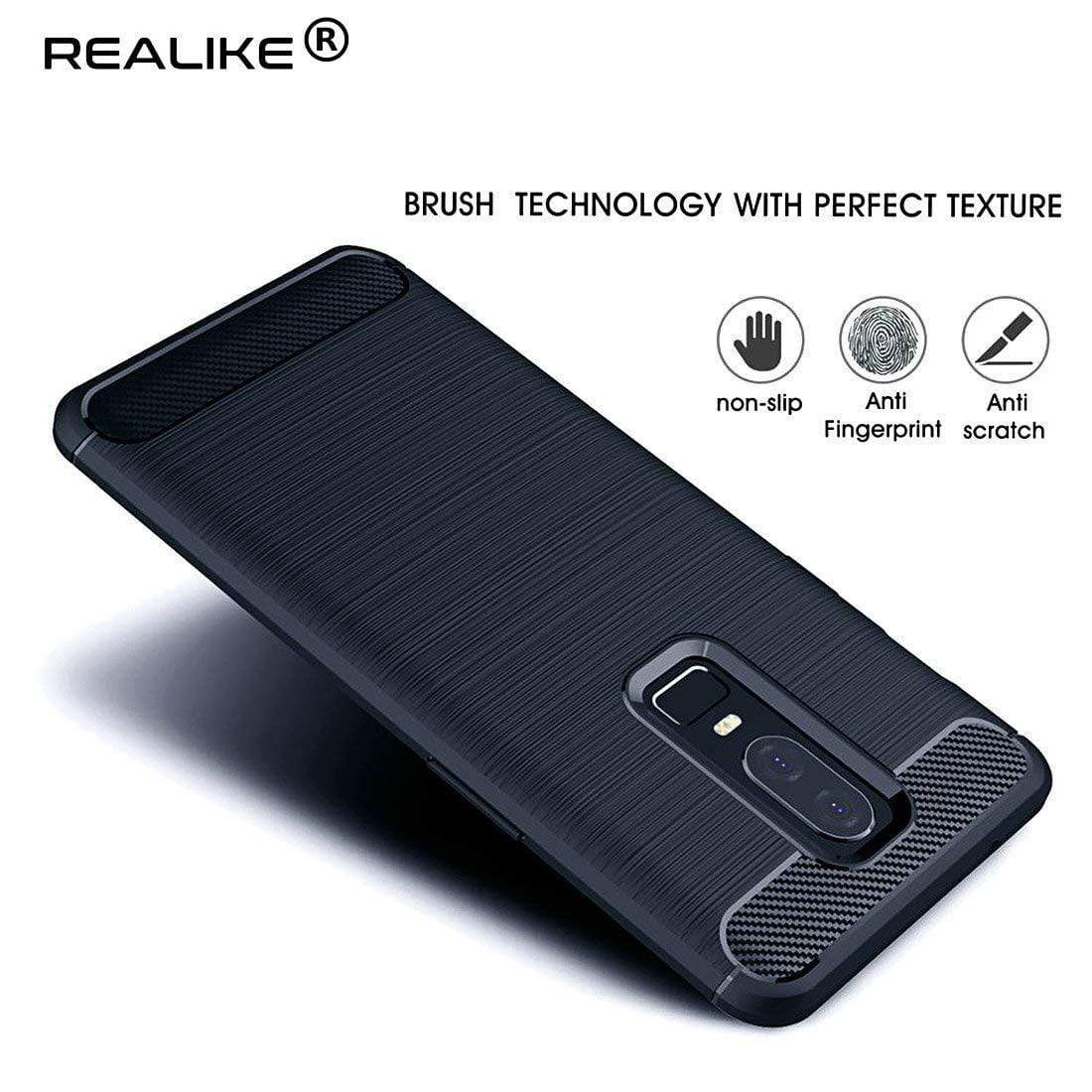 REALIKE Ultimate Protection, Flexible Carbon Fiber Back Cover for OnePlus 6 || 1+6 (Metallic Blue)