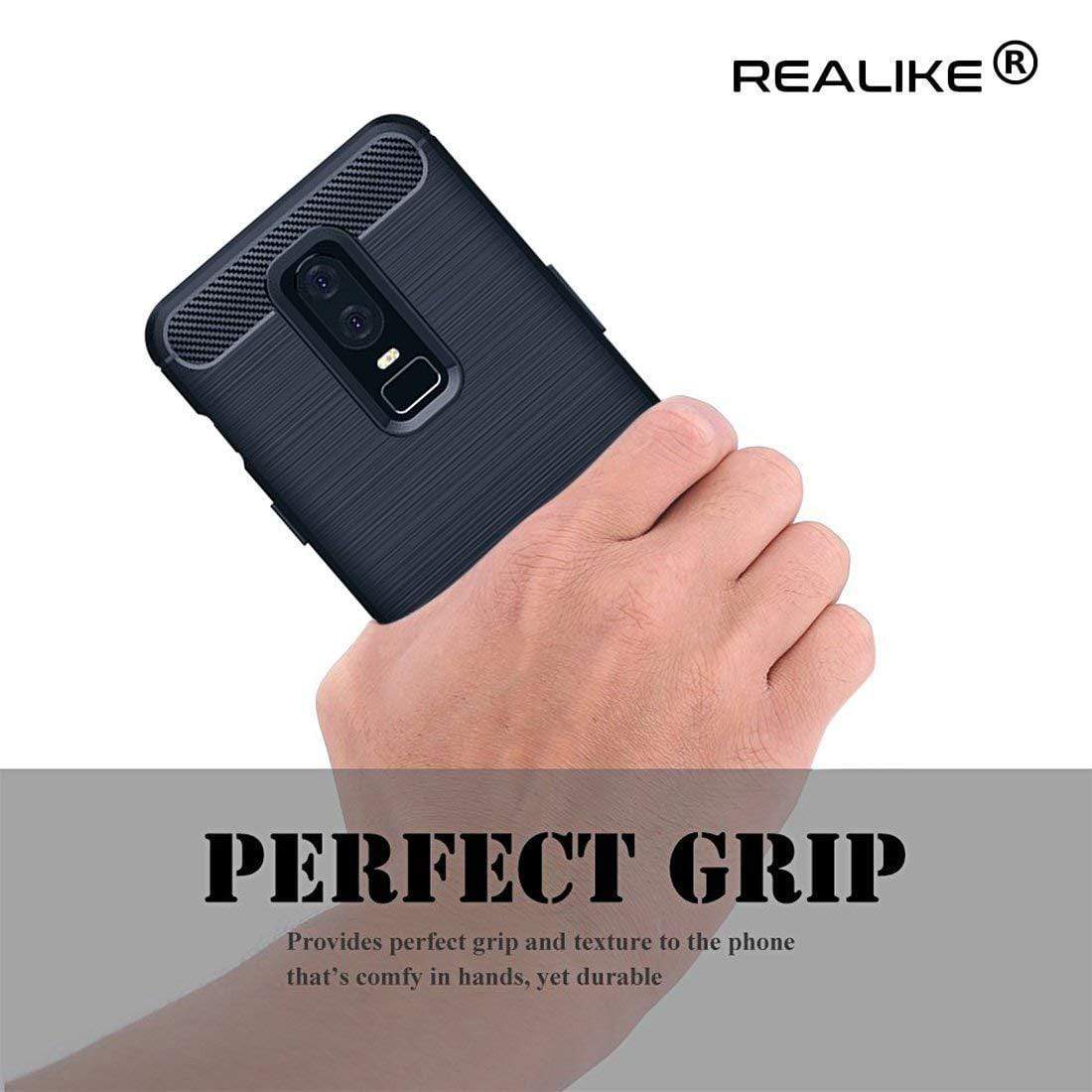 REALIKE Ultimate Protection, Flexible Carbon Fiber Back Cover for OnePlus 6 || 1+6 (Metallic Blue)