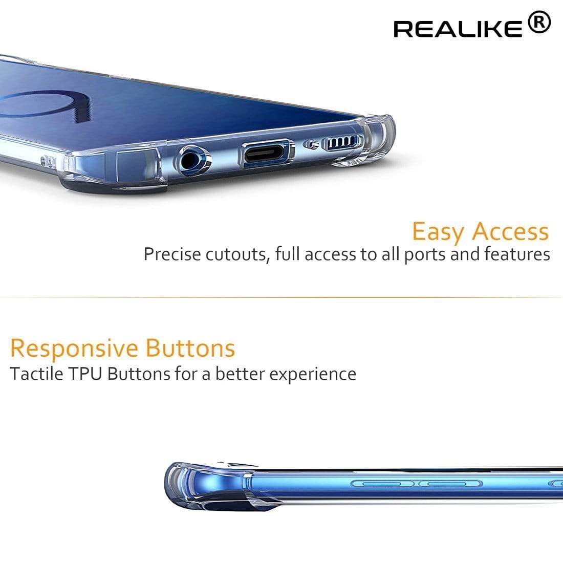 REALIKE® Ultra Slim Soft TPU Transparent Case for Samsung Galaxy S9 Plus, Anti-Scratch Shock-Absorption Protective Cover For Samsung Galaxy S9 Plus