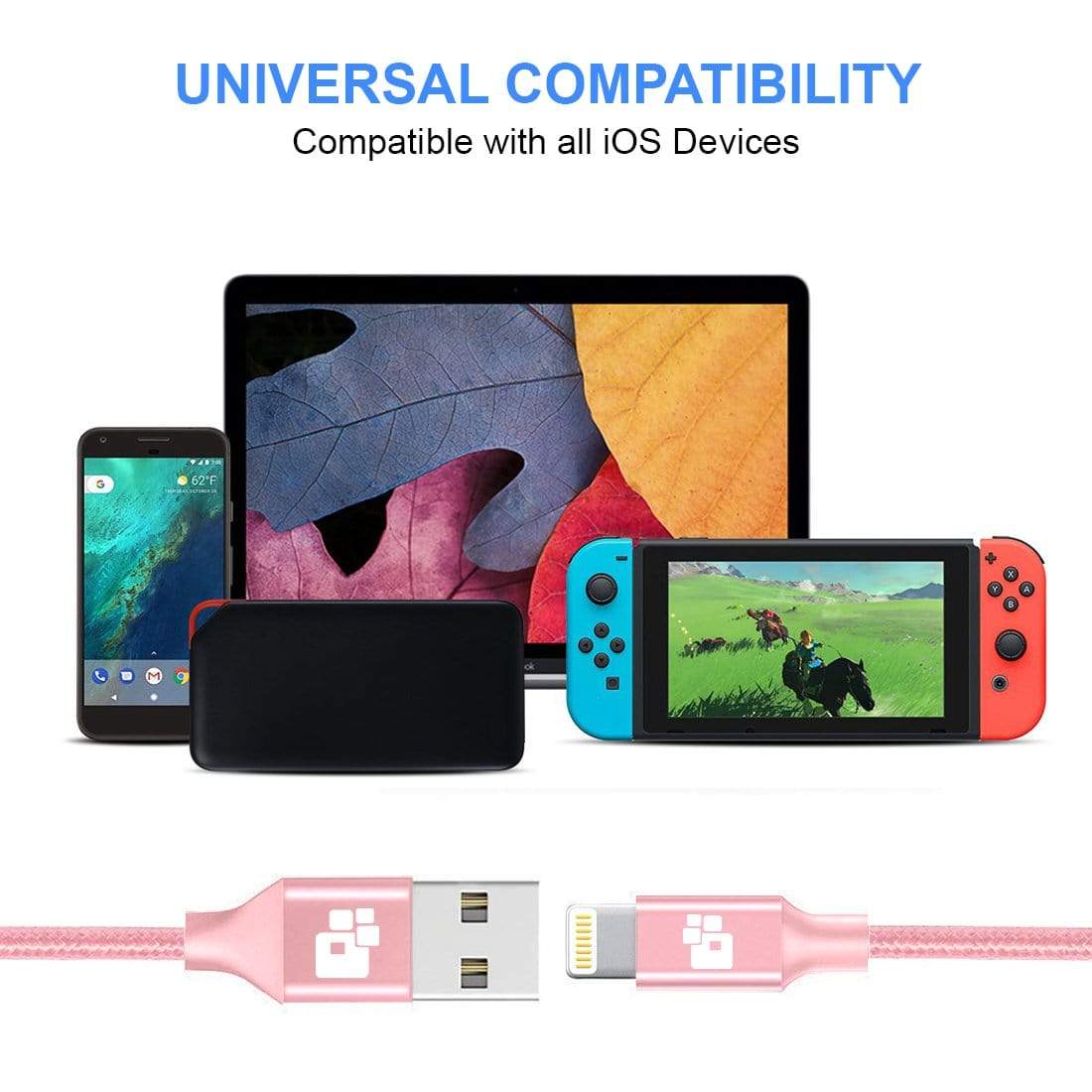 REALIKE® USB Data Cable,High Speed Data Transfer & Charging, Durable Nylon Braided Cable for iOS Devices Compatible with iPhone/iPad.One Meter Length {1 Year Warranty