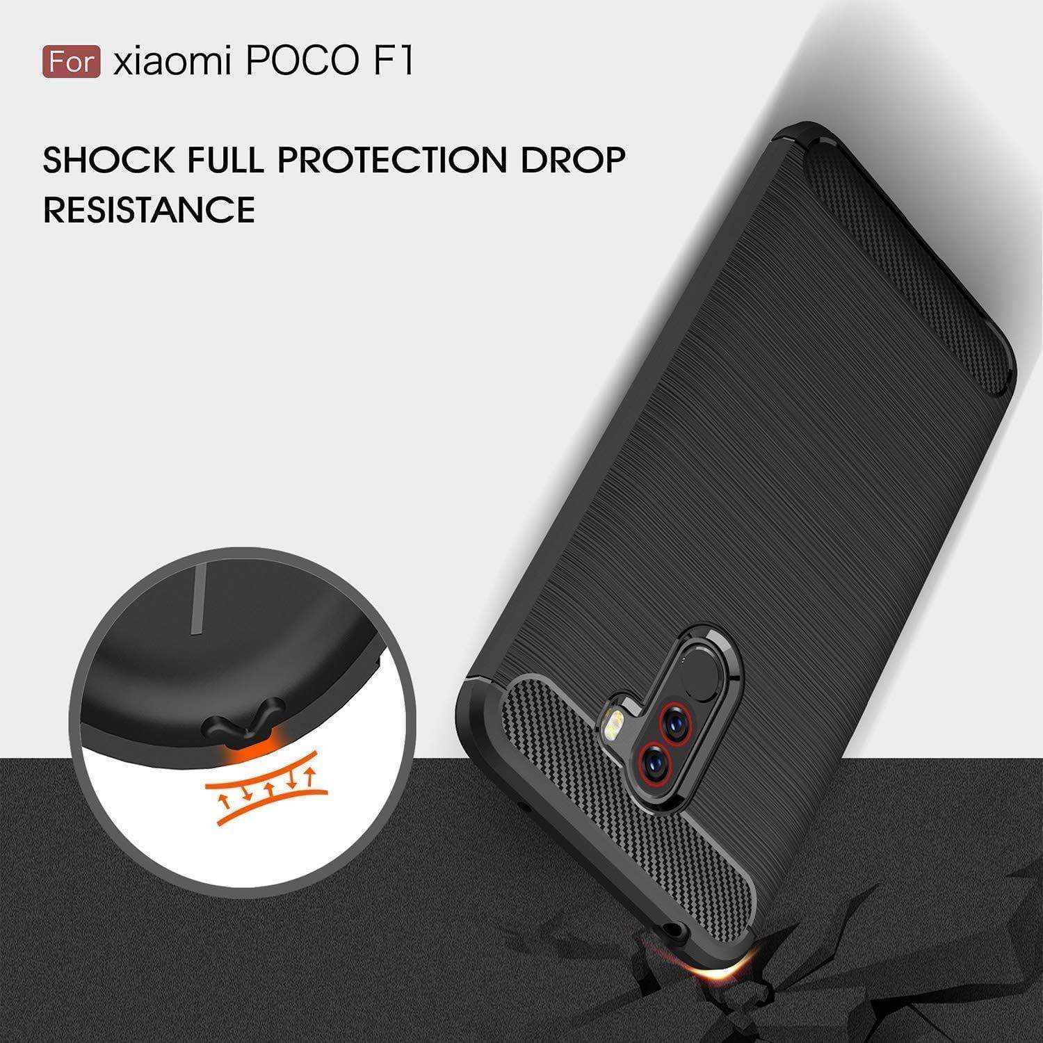 REALIKE® Xiaomi Poco F1 Back Cover, Ultimate Protection from Drops, Durable, Anti Scratch, Perfect Fit Carbon Fiber Back Cover for Xiaomi Poco F1 2018 {Carbon Black} (Limited Time Discounted Price)