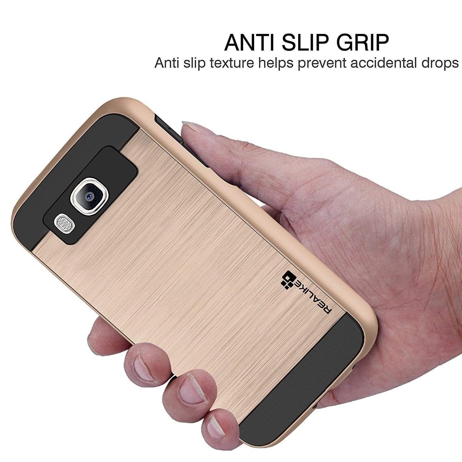 Samsung J7 Prime Cover, REALIKE™; Premium {Imported} Shock Proof Protective Dual Layer Case for Samsung J7 Prime (Simply Fit Series) - (Gold)